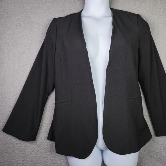 Adrienne Vittadini Black Blazer Jacket L Classic Structured Open  Minimalist - Picture 7 of 11